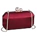 M10M15 Women Wine Red Satin Clutch Purse Small Evening Bag with Pearl Closure for Party Wedding