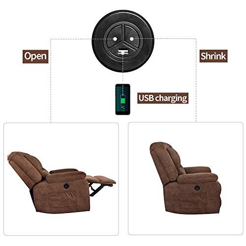 Recliner Chair Sleeper Reading Chairs for Bedroom Oversized Linen Recliner Chairs for Living Room Theater Seating Power Recliner with Heat and Massage (Brown)