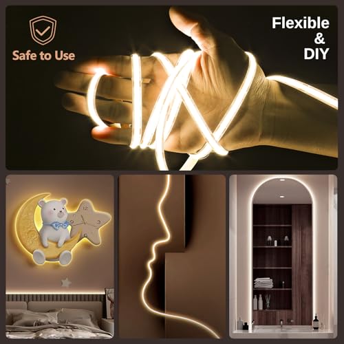 10 m COB LED Strip, App Control, 2700K-6500K Cool White LED Strip with Remote Control and Power Supply, 24V Dimmable LED Strip, 620LEDs/M, CRI >92, Width 8 mm, for Bedroom, Home Decor