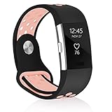 POY Replacement Bands Compatible for Fitbit Charge 2, Adjustable Breathable Wristbands with Air Holes Straps, Small Black Pink 1PC