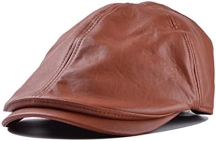 Limsea Mens Women Sunscreen, Vintage Leather Beret Cap Peaked Hat Newsboy Sunscreen Brown