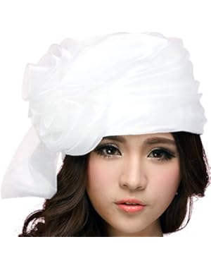 Women Hat Bucket Hats Summer Organza Big White Flower
