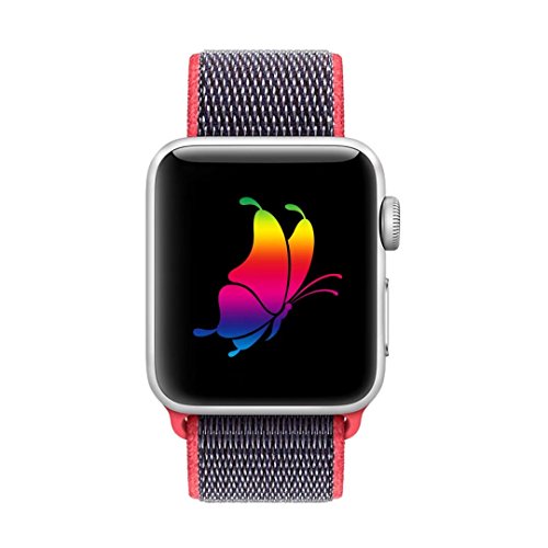 Yunsea For Apple Watch Band, New Nylon Sport Loop, with Hook and Loop Fastener, Adjustable Closure Wrist Strap, Replacement Band for iwatch, 38mm, Electric Pink