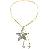 WOLONGFUHU Bohemian Starfish Necklace for Women Exaggerate Starfish Lariat Necklace Layered Star Necklaces Beach Jewelry Gift