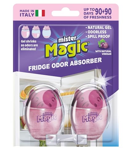 Mister Magic Refrigerator Odor Absorber – Natural Vinegar Formula Gel, Odorless Fridge Deodorizer, Neutralizes Food Odors, Lasts Up to 90 Days, Kitchen Supplies (1 Pack, Contains 2 Units)