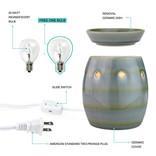 StarMoon Wax Melt Warmer Electric, Candle Warmer for Wax Melt, Home Fragrance Diffuser, Home Décor, No Flame, Removable Dish, with One More Bulb (D. Green & Gray) - Thumbnail 3