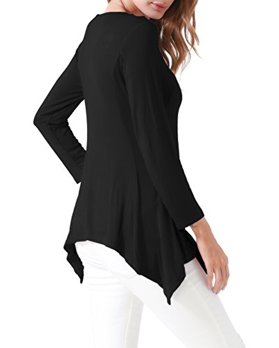 Invug Women Long Sleeve Zigzag Skirted Hem Casual Soft Stretchy Blouse T Shirt Black XL - Thumbnail 6