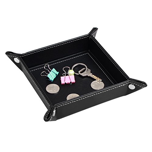 Leather Mens Valet Tray, Catchall Trinket Jewelry Key Phone Coin Box Travel Valet Tray Caddy Bedside Storage Tray(Black) - Thumbnail 6