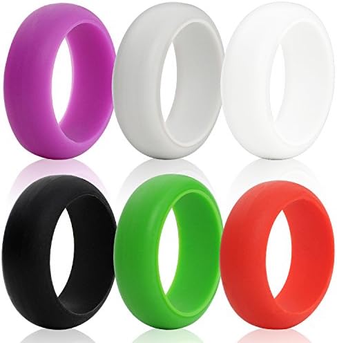 Silicone Wedding Ring Wedding Band For Women- 6 Rings Pack - Purple,Light Grey,White,Black,Green,Red