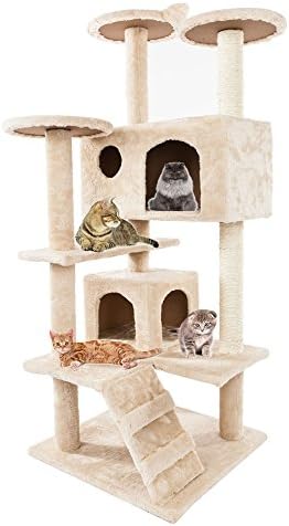 Yoshioe Cat Tree Kitten Activity Tower Condo Furniture with Deluxe Scratching Posts Pad Kittens Pet House Play Solid Cute Sisal Rope Plush Cat Climb Beige 52 Inch