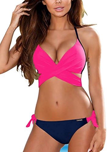 ACHICGIRL Women's Fashion Bandage Side Tie Bikini Set, Fuchsia M