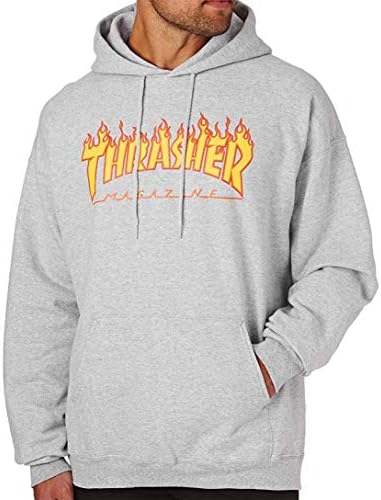 Current Fashionable Thrasher Flame Hoodies Skate mag Pullover Sweatshirt (Grey-XL)