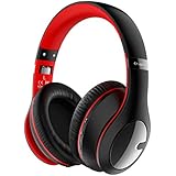 Criacr Wireless Bluetooth Headphone, Foldable Lightweight Headphone, Double-sided Over Ear Headset with Hi-Fi Stereo, 3.5mm Audio Jack, Built-in Microphone, for Mobile Phone, Tablet, TV, PC - Red