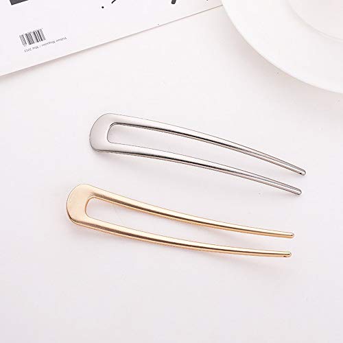 JKJF U Shaped Hair Pin Hair Fork Sticks Metal Hair Clips 2 Prong Updo Chignon Pins (4 Pack, Gold and Silver) - Thumbnail 7