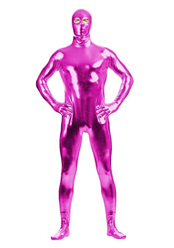 WOLF UNITARD Men's Shiny Metallic Unitard with Eyes Open X-Large Pink