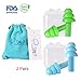 2 Pairs Reusable Silicone Ear Plugs - NRR 32, Waterproof, Hypoallergenic - Ultra Comfortable Noise Reduction Earplugs for Sleeping, Swimming, Concerts and Airplanes (earplugs 2 Set) (Blue and Green)