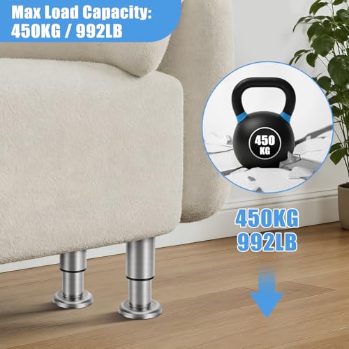 Set of 4 Adjustable Stainless Steel Furniture Legs, Table Legs, Bed Legs, Bathroom Furniture Feet for TV Cabinet, Sofa, Chair, Bathroom (8-12 cm)