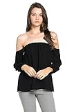Simlu Womens Strapless Loose Off Shoulder Long Sleeve Chiffon Shirt Blouse Top