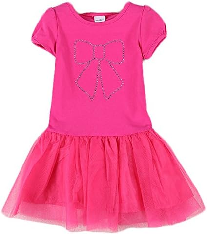 Little Girl's Cotton Round Collar Short Sleeve Bowknot Princess Dress (110cm=44in=S(4), red)