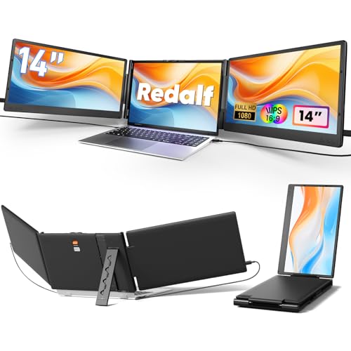 Laptop Screen Extension, 14 Inch 1080P Triple Portable Laptop Monitor Extender for 13 to 16.1 Inch Laptops with Stand, 2 Monitors and Integrated Speakers, for MacOS/Windows/Chrome/Dex
