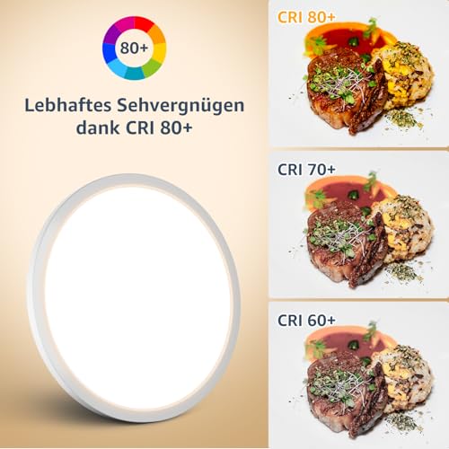 Lepro Ceiling Light 24 W, IP44 Waterproof Ceiling Light, 3000 K 2400 LM Bathroom Lamp, Warm White Ceiling Light, Bathroom, Ideal Bathroom Lamp, Ceiling for Bathroom, Bedroom, Hallway, Kitchen, Living Room, Diameter 29.3 cm