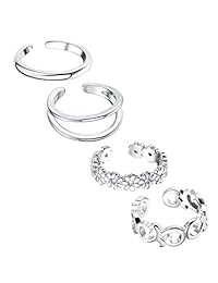 Adramata 4 Pcs 925 Sterling Silver Open Toe Rings for Women Girls Adjustable Flower Celtic Knot Simple Toe Ring Gifts Jewelry Set