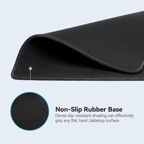 TECKNET Mouse Pad with Anti-fray Stitching, Waterproof Surface & Non-Slip Rubber Base with Stitched Edges Gaming Mouse Mat for Laptop，Compatible with Laser and Optical Mice - Black