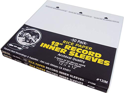 (100) 12" Record Inner Sleeves - 3-Layers of Archival Quality, Anti-Static HDPE with Rice Paper Enclosed Insert for Extra Rigidity #12IM