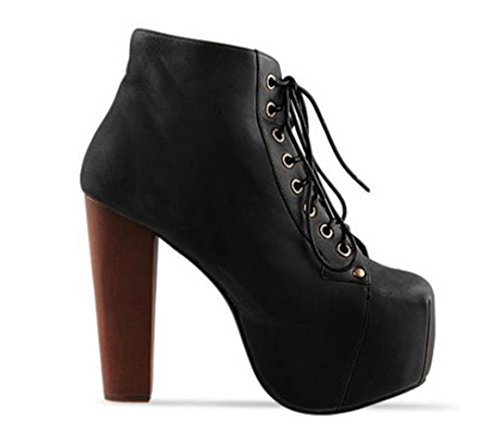 FHD Womens Rosa Chunky High Heel Lace Up Ankle Boot Bootie (5.5 B (M) US, Black) FHD Womens Rosa Chunky High Heel Lace Up Ankle Boot Bootie (5.5 B (M) US, Black)