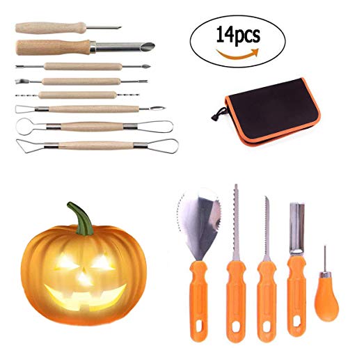 Pumpkin Carving Kit Halloween Creative 14 Pieces of Sturdy Stainless Steel Pumpkin Carving Tool Fruit and Vegetable Carved Kitchen Tools DIY Pumpkin Light Decoration