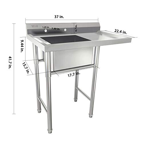 Bonnlo Commercial Stainless Steel Sink with Drainboard Heavy Duty Landry Sink Utility Tub for Outdoor, Laundry Room, Workshop, Basement, Garage, Kitchen（Tube Size: 18"L x 15.8" W x 8.8"D） - Thumbnail 2