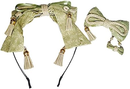 GLK Kawaii Cosutume Oriental Japanese Lolita Style Green Tea Color Hair Clip Kanzashi Headband Tassel Rope Cosplay Set