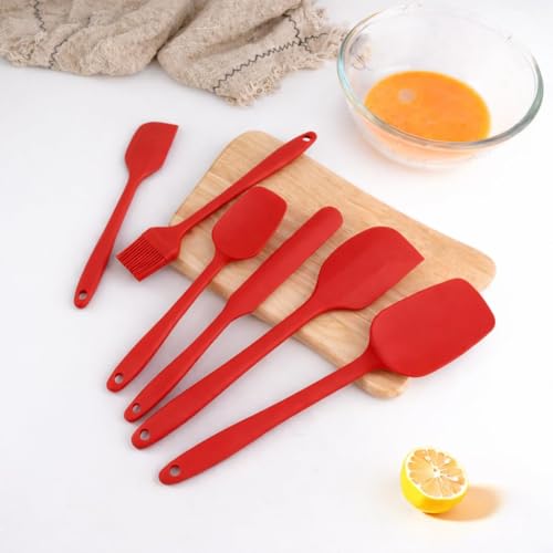 Kit 6 Espátulas de Silicone Premium Antiaderente - Kit Cozinha e Confeitaria Resistente ao Calor com Espátula Pão Duro Grande e Pequena, Pincel, Espátula Reta e Vazada