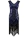 Vijiv Women 1920s Gastby Sequin Art Nouveau Embellished Fringed Cocktail Dresses, X-Large, Blue