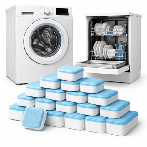 Kit 20 Pastilhas Efervescentes para Limpeza de Máquina de Lavar – Limpeza Profunda Antibacteriana, Remove Mau Cheiro e Resíduos – Fácil de Usar – Compatível com Tampa Frontal e Superior