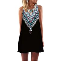 Fvjikne Arrival Rose Print Sleeveless Summer Dress Casual Loose Mini Chiffon Dresses Picture color21 XL