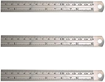 3 Pack 6 Inch 150 mm Stainless Steel Dual Side Marked Straight Ruler Kit with Conversion Table