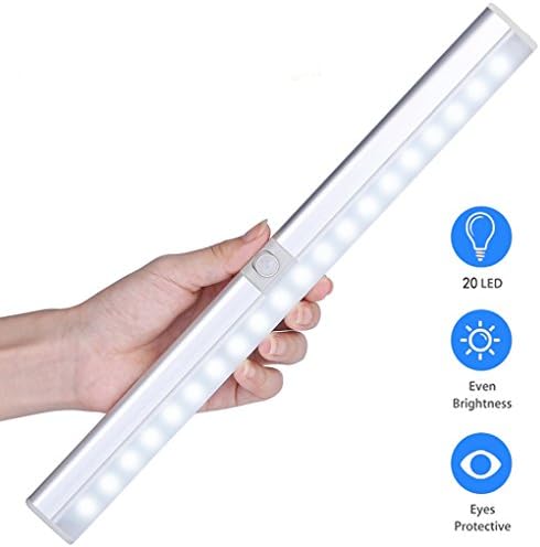 Closet Light Motion Sensor - Rechargeable Under Cabinet Light Dimmable Wireless PIR Motion Activated Stick on Anywhere Light Bar Cabinet Lamp with Magnetic Strip Wall Light 20 LED White Light