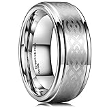 King Will 8mm Silver Mens Tungsten Ring Laser Celtic Knot Polish Edge Wedding Band Size 7-14