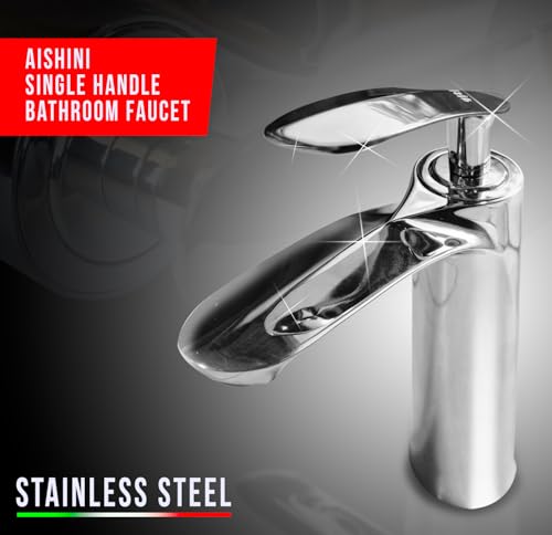 Aishini Bathroom Sink Faucet, Heavy Duty Energy-Efficient Tap, Single-Lever Cold & Hot Water Bathroom mixer, Stylish Contemporary Bathroom Faucet, Basin or Deck Mount Bathroom Fixtures | Chrome