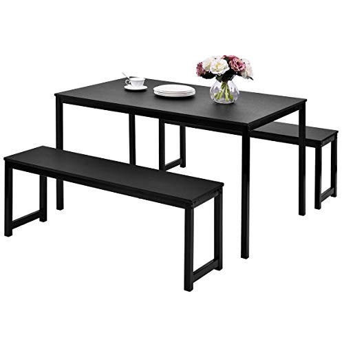 Black Dining Set with Bench,JULYFOX 3 Piece Modern Dining Room Tables ...