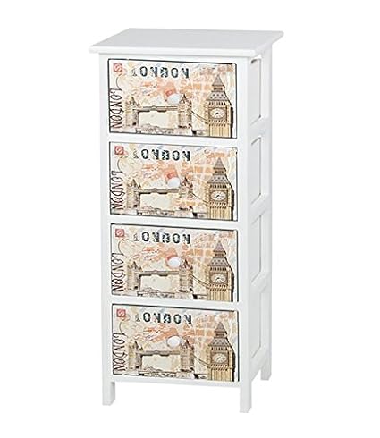 Decor 4 Drawer Wooden Cabinet London Eiffel Tower Print European