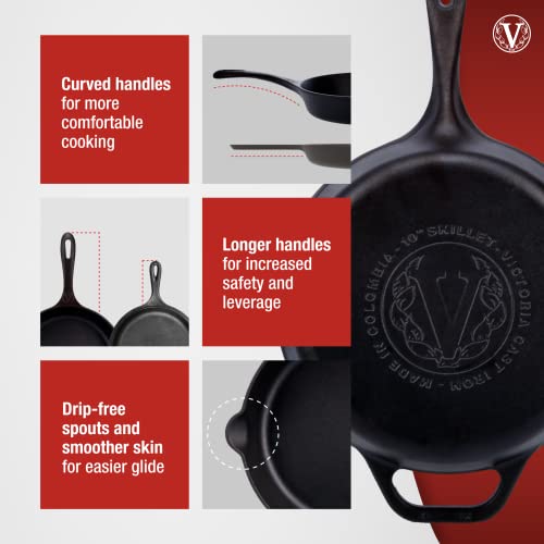 Victoria 10Inch CastIron Skillet, PreSeasoned CastIron Frying Pan