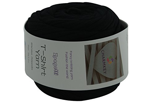 Charmkey Zpagetti T Shirt Yarn Strong Recycled Cotton Blend Ribbon 6 Super Chunky Elastic Knitting Cloth Fabric for Bag Cushion and DIY Crocheting Projects, 1 Skein, 8.82 Ounce (Pirate Black)