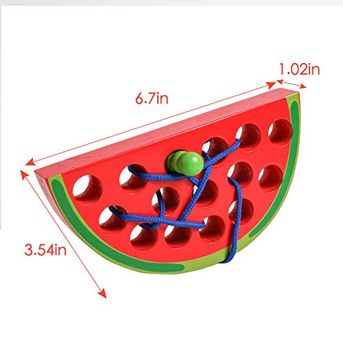 image for USATDD Wooden Lacing Watermelon Threading Toy Wood Block Puzzle Travel