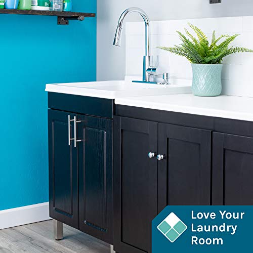 Tehila Utility Sink Black Vanity, Chrome HighArc PullDown Sprayer