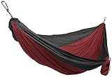 Grand Trunk Double Parachute Hammock | Compact Portable Nylon Two Toned Hammock with Carabiners and Hanging Kit - Crimson/Charcoal