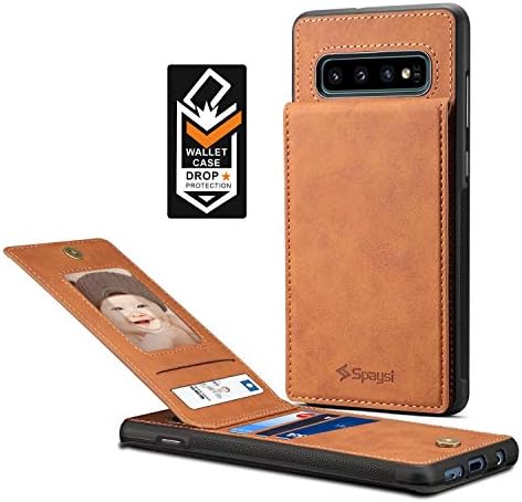 Spaysi Samsung Galaxy S10 Plus Card Holder Case S10 Plus Wallet Case Slim Galaxy S10 Plus Folio Leather case Flip Cover Gift Box for S10 Plus (Brown)