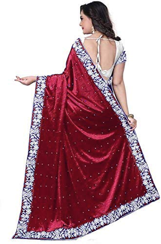 dubai creation women's velvet saree with blouse piece