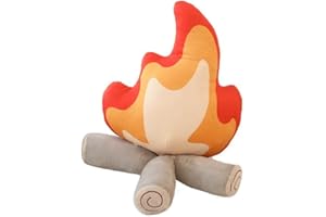 Amaezorx 1 Pcs Faux Campfire Plush Pillow - 10 Inch Fake Campfire Decor with Firewood, Flameless Bonfire Floor Cushion for Ro